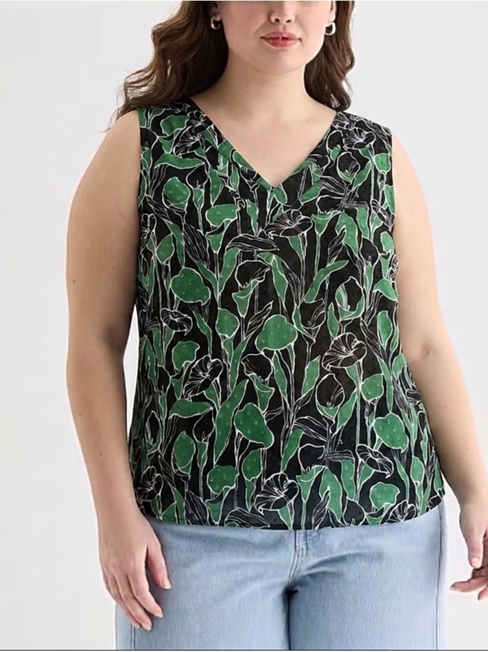 a new day Black V-Neck Camisole with Green Botanical Print